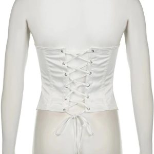 Satin Lace-Up Bustier Top for Y2K Aesthetic & Coquette Style Outfits