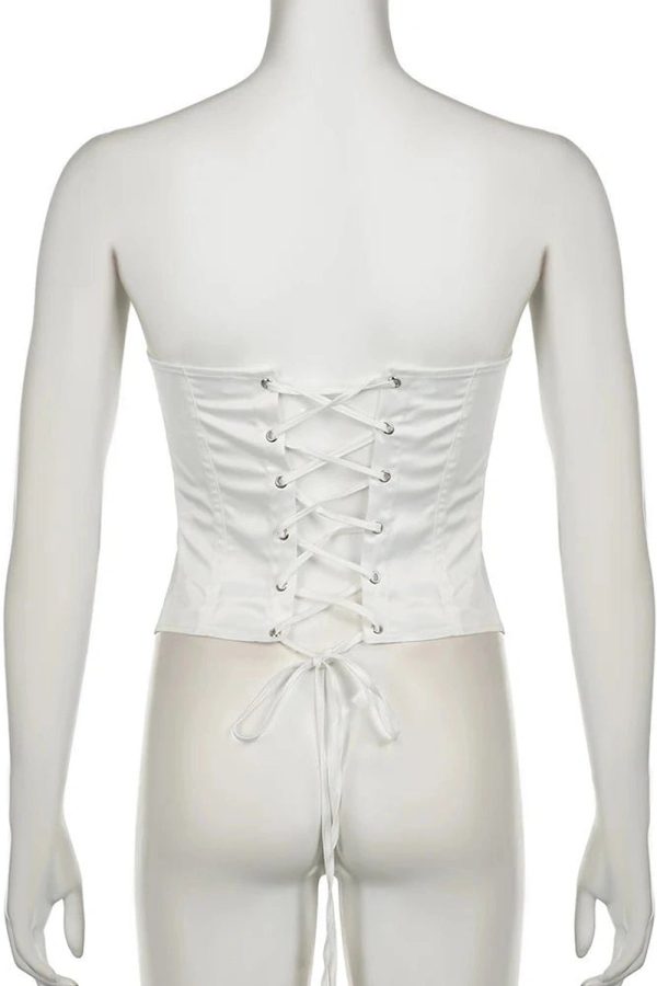 Satin Lace-Up Bustier Top for Y2K Aesthetic & Coquette Style Outfits