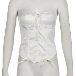 Satin Lace-Up Bustier Top for Y2K Aesthetic & Coquette Style Outfits