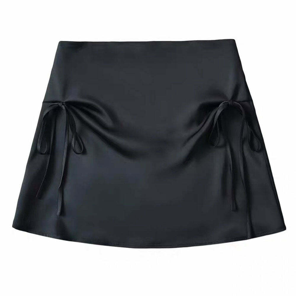 Satin Mini Skirt with Bows - Y2K Aesthetic Cute Top for Stylish Outfits