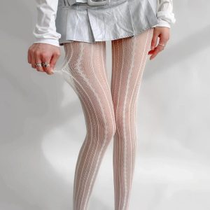 Scarlet Lace Patterned Tights for Y2K Aesthetic and Coquette Style