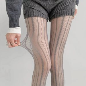 Scarlet Lace Patterned Tights for Y2K Aesthetic and Coquette Style