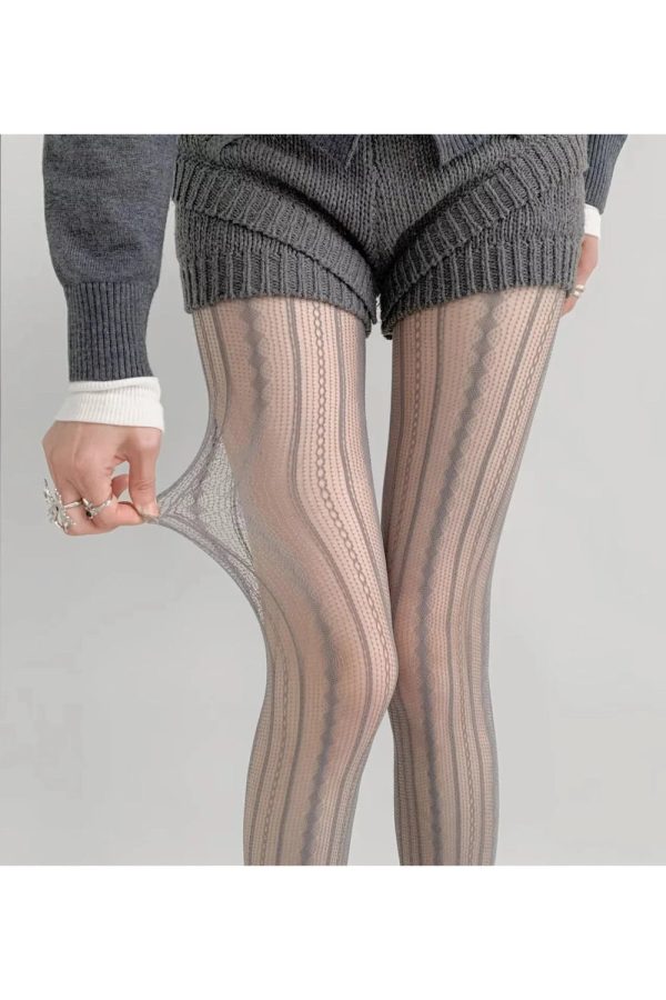 Scarlet Lace Patterned Tights for Y2K Aesthetic and Coquette Style