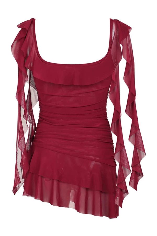 Scarlet Ruffle Gothic Dress - Y2K Aesthetic with Coquette Style Flair