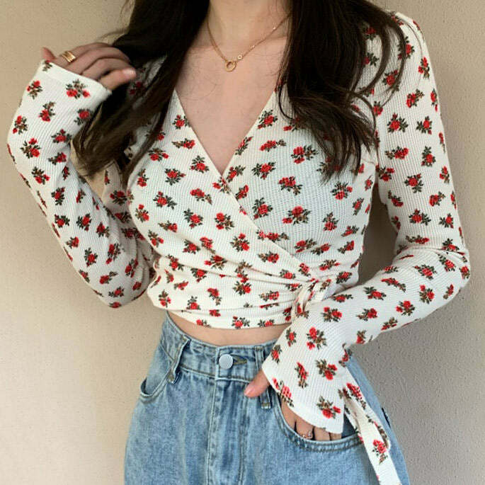 Secret Garden Wrap Top - Y2K Aesthetic Cute Top for Effortless Style