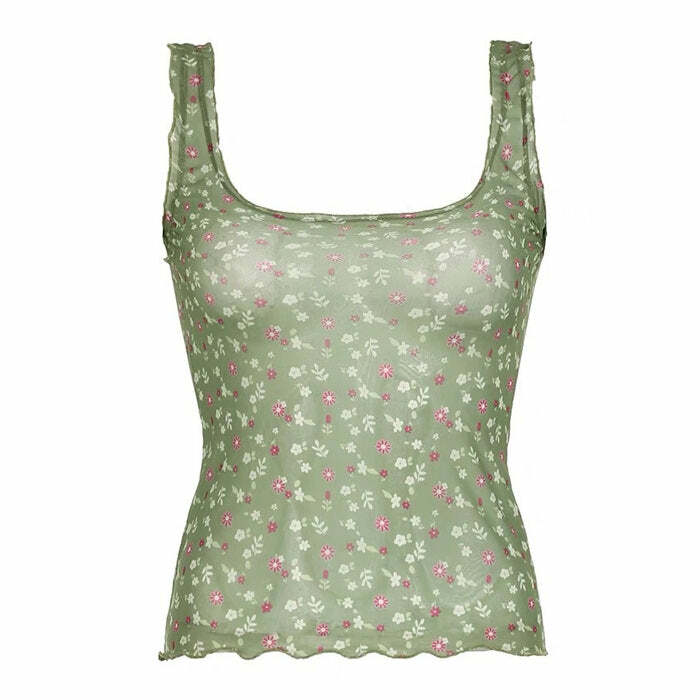 Secret Garden Y2K Mesh Tank Top - Cute Aesthetic for Effortless Style