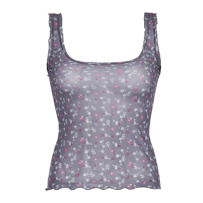 Secret Garden Y2K Mesh Tank Top - Cute Aesthetic for Effortless Style