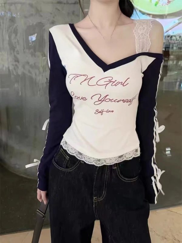 Self-Love Sporty Lace Top - Y2K Aesthetic Cute Top for Trendy Outfits