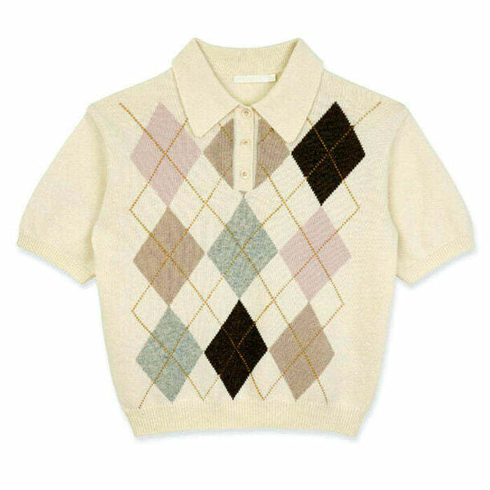 Self-Made Argyle Collar Top - Y2K Aesthetic Cute Top for Stylish Outfits