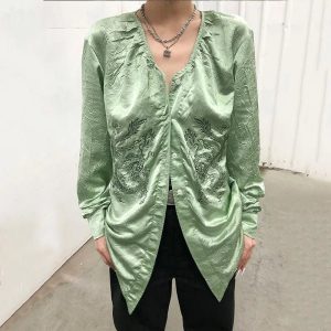 Serpent Jade Shirt - Y2K Aesthetic Top for Grunge and Coquette Styles