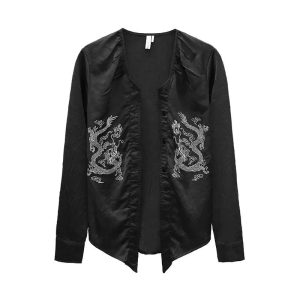 Serpent Jade Shirt - Y2K Aesthetic Top for Grunge and Coquette Styles