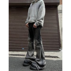 Shadow Flare Panel Jeans - Y2K Aesthetic Grunge Style for Trendy Looks