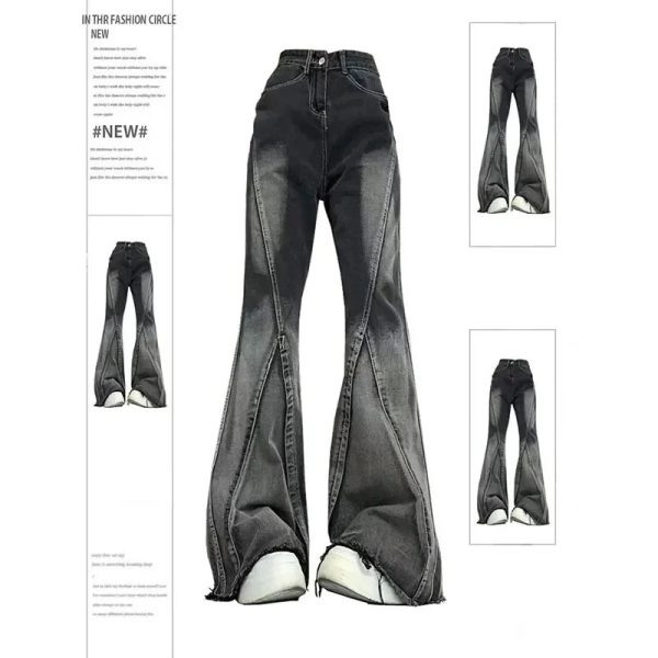 Shadow Flare Panel Jeans - Y2K Aesthetic Grunge Style for Trendy Looks