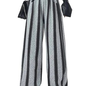 Shadow Stripe Wide-Leg Pants - Y2K Aesthetic Grunge Style Trousers