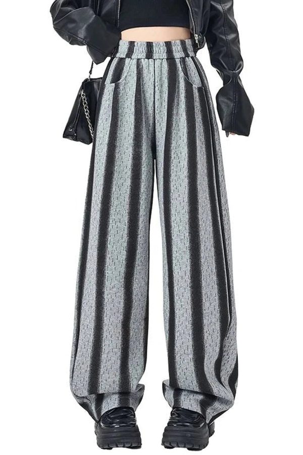 Shadow Stripe Wide-Leg Pants - Y2K Aesthetic Grunge Style Trousers