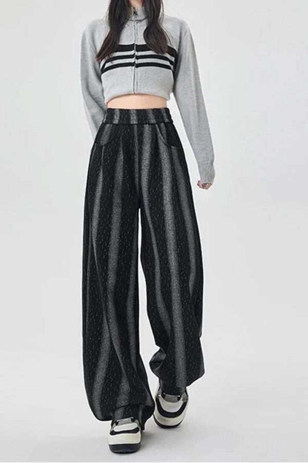 Shadow Stripe Wide-Leg Pants - Y2K Aesthetic Grunge Style Trousers