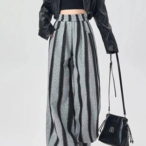 Shadow Stripe Wide-Leg Pants - Y2K Aesthetic Grunge Style Trousers