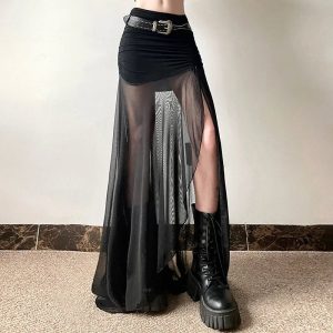 Shadow Veil Sheer Maxi Skirt - Y2K Aesthetic & Coquette Style Essential