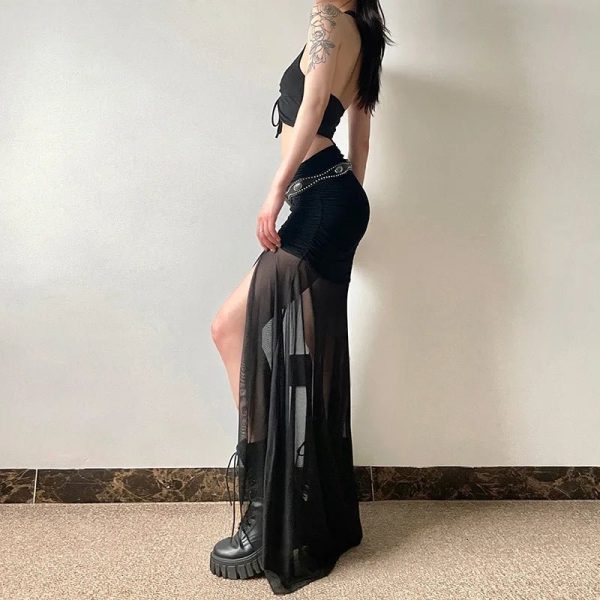 Shadow Veil Sheer Maxi Skirt - Y2K Aesthetic & Coquette Style Essential