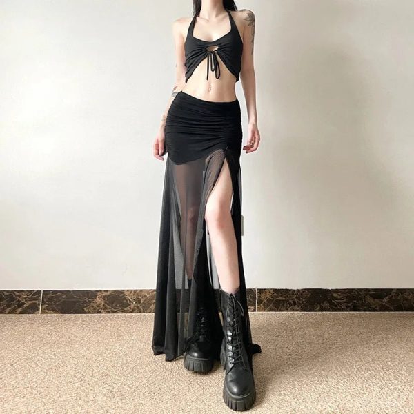 Shadow Veil Sheer Maxi Skirt - Y2K Aesthetic & Coquette Style Essential