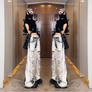 Shattered Chaos Ripped Jeans - Y2K Grunge Style for Aesthetic Outfits