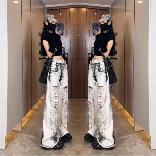 Shattered Chaos Ripped Jeans - Y2K Grunge Style for Aesthetic Outfits