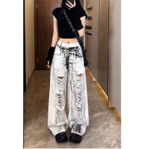 Shattered Chaos Ripped Jeans - Y2K Grunge Style for Aesthetic Outfits