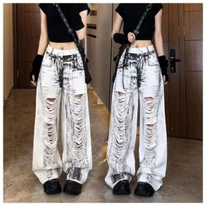 Shattered Chaos Ripped Jeans - Y2K Grunge Style for Aesthetic Outfits