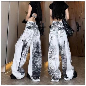 Shattered Chaos Ripped Jeans - Y2K Grunge Style for Aesthetic Outfits