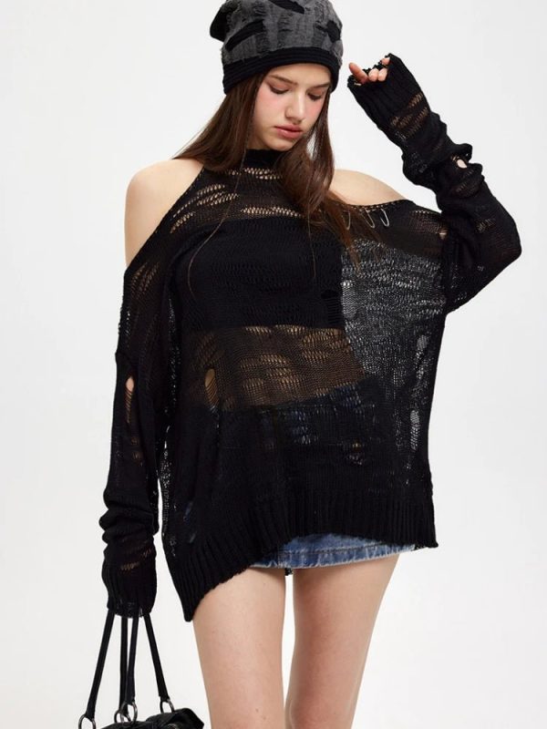 Shattered Dreams Y2K Knit Sweater - Cozy Grunge Aesthetic Top