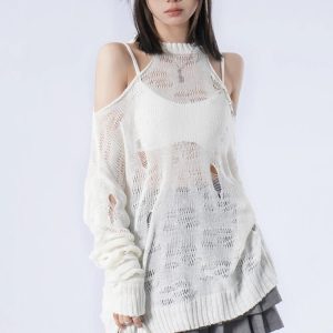 Shattered Dreams Y2K Knit Sweater - Cozy Grunge Aesthetic Top