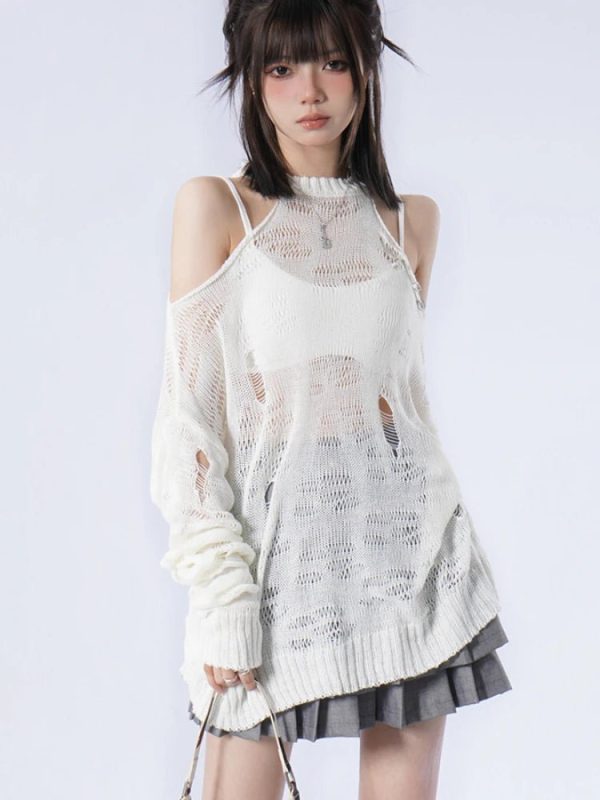 Shattered Dreams Y2K Knit Sweater - Cozy Grunge Aesthetic Top