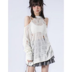 Shattered Dreams Y2K Knit Sweater - Cozy Grunge Aesthetic Top