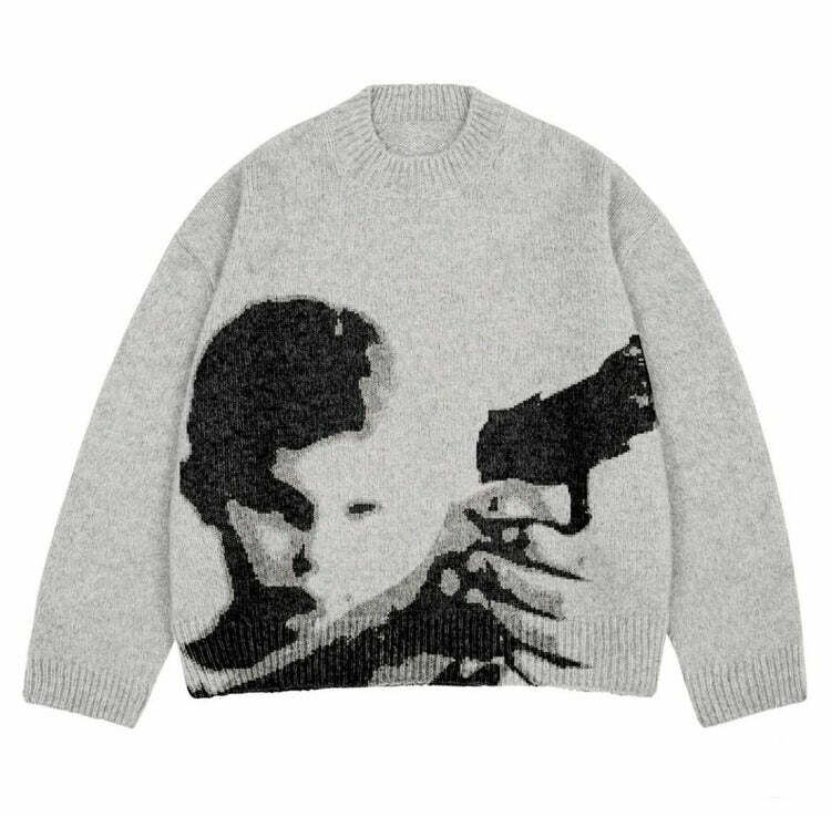 She Got the Gun Sweater: Y2K Aesthetic Comfy Hoodie for Grunge Style