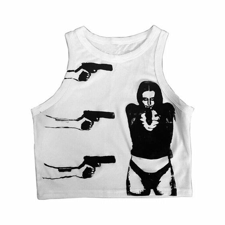 She Got the Gun Top - Y2K Aesthetic Grunge Style Cute Crop Top