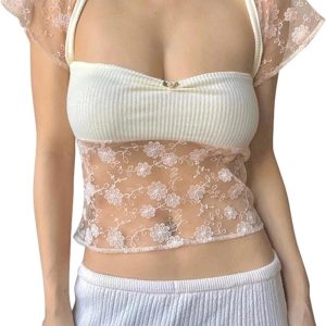 Sheer Blossom Lace Crop Top - Y2K Aesthetic Cute Top for Stylish Outfits