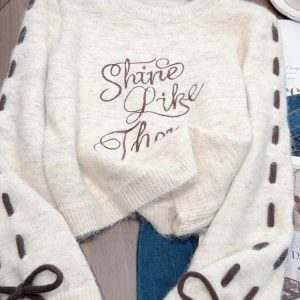 Shine Bright Y2K Embroidered Sweater for Coquette and Grunge Aesthetics