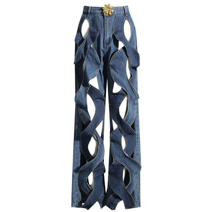 Showgirl Hollow Out Criss Cross Jeans for Y2K Aesthetic Outfits