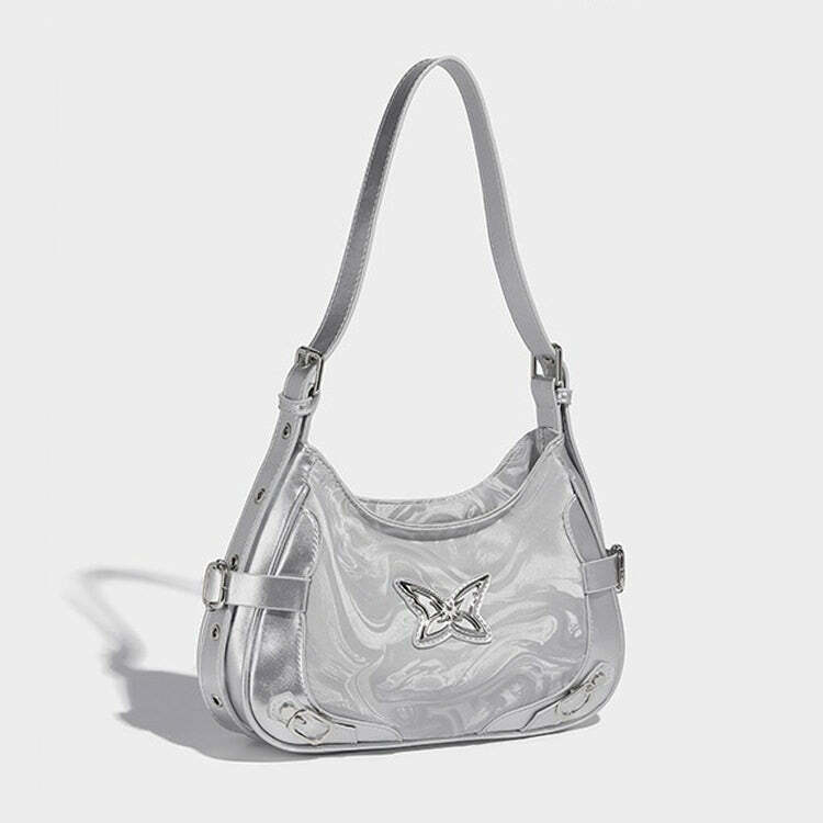 Silver Butterfly Shoulder Bag - Y2K Aesthetic Cute Accessory for Any Outfit