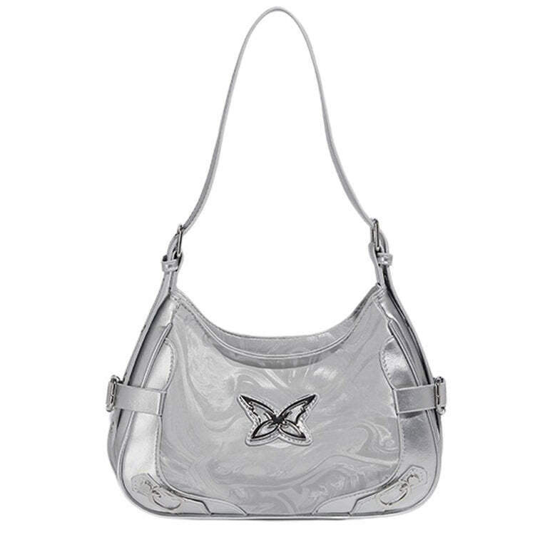 Silver Butterfly Shoulder Bag - Y2K Aesthetic Cute Accessory for Any Outfit