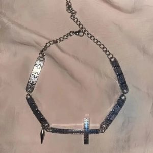 Silver Cross Spike Choker - Y2K Aesthetic Jewelry for Grunge Style