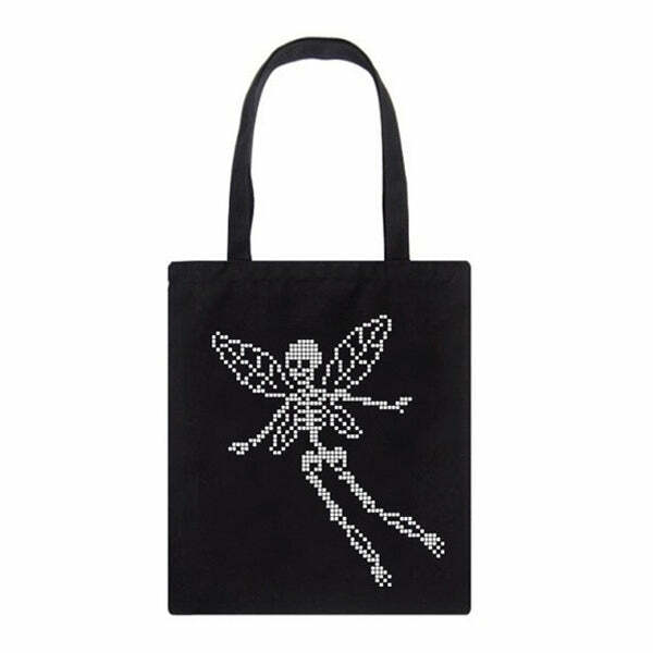 Skull Butterfly Canvas Bag - Y2K Aesthetic Tote for Grunge Style Lovers