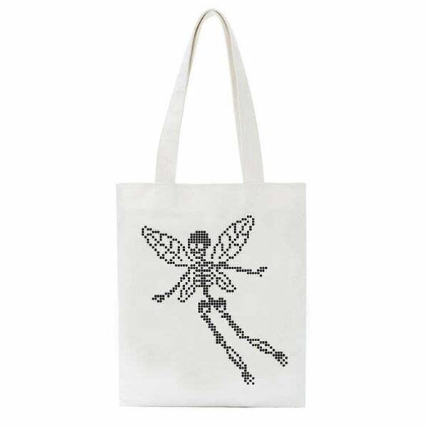 Skull Butterfly Canvas Bag - Y2K Aesthetic Tote for Grunge Style Lovers