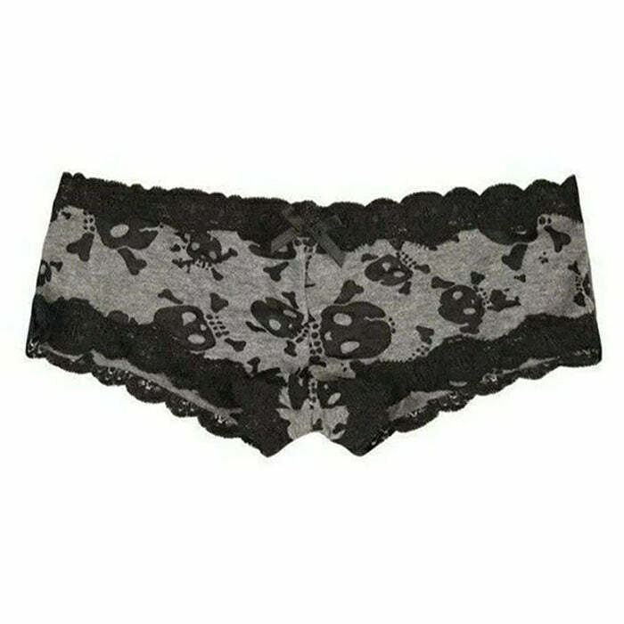 Skull Print Lace Panty - Y2K Aesthetic Cute Lingerie for Grunge Style