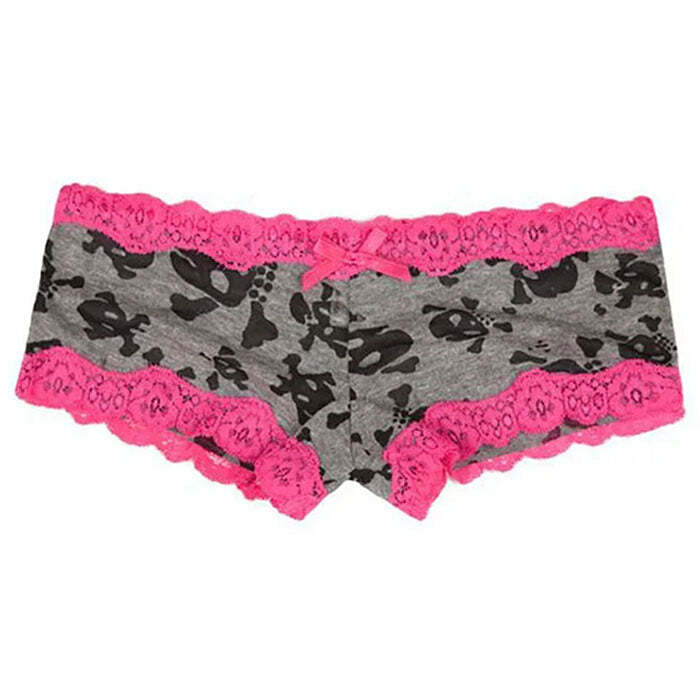 Skull Print Lace Panty - Y2K Aesthetic Cute Lingerie for Grunge Style