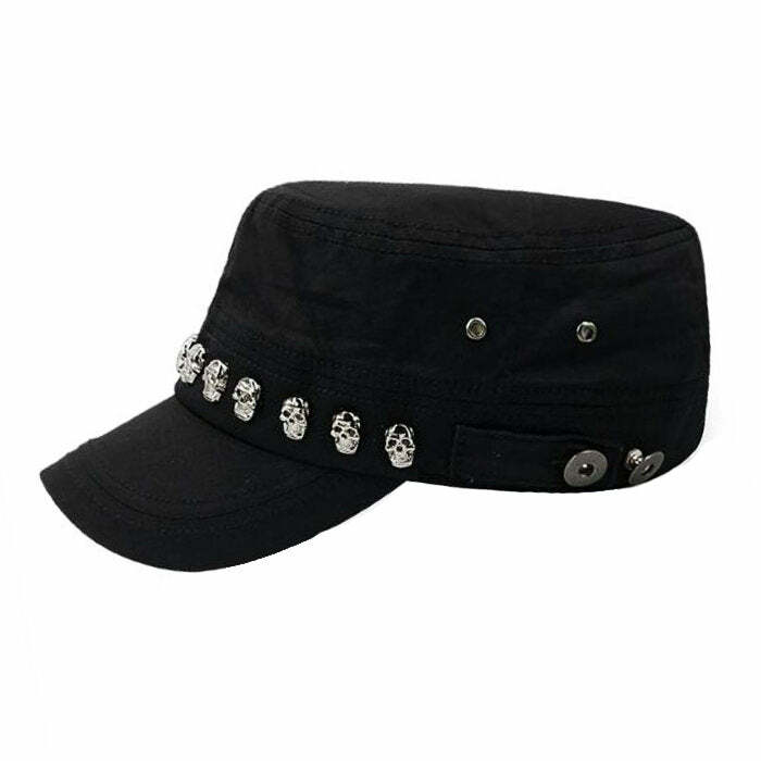 Skull Rivet Cap: Y2K Aesthetic Accessory for Grunge and Coquette Styles