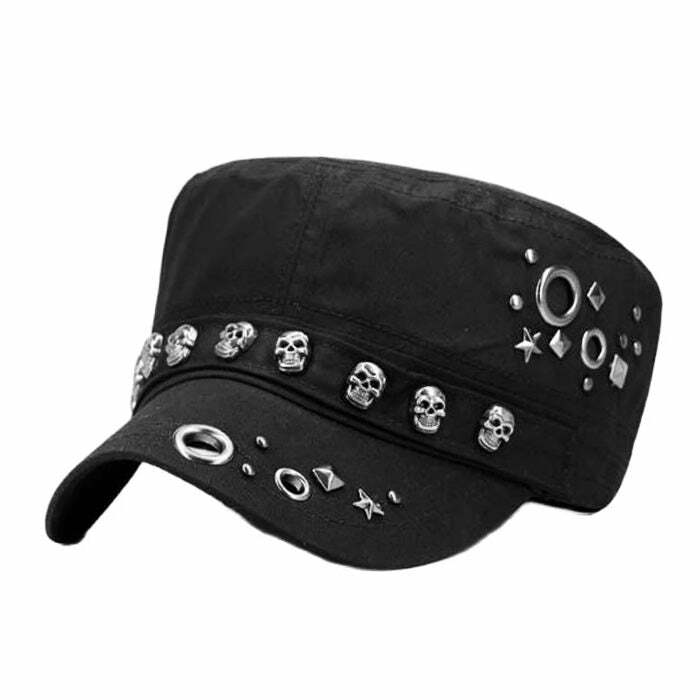 Skull Rivet Cap: Y2K Aesthetic Accessory for Grunge and Coquette Styles