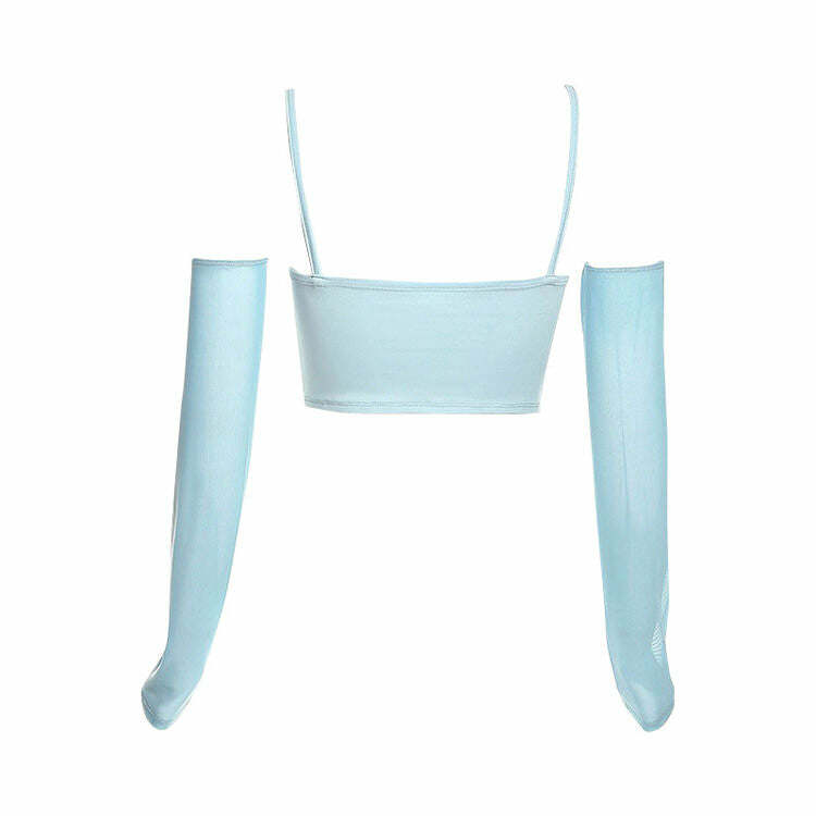 Sky Blue Y2K Aesthetic Top & Gloves Set for Cute Outfits