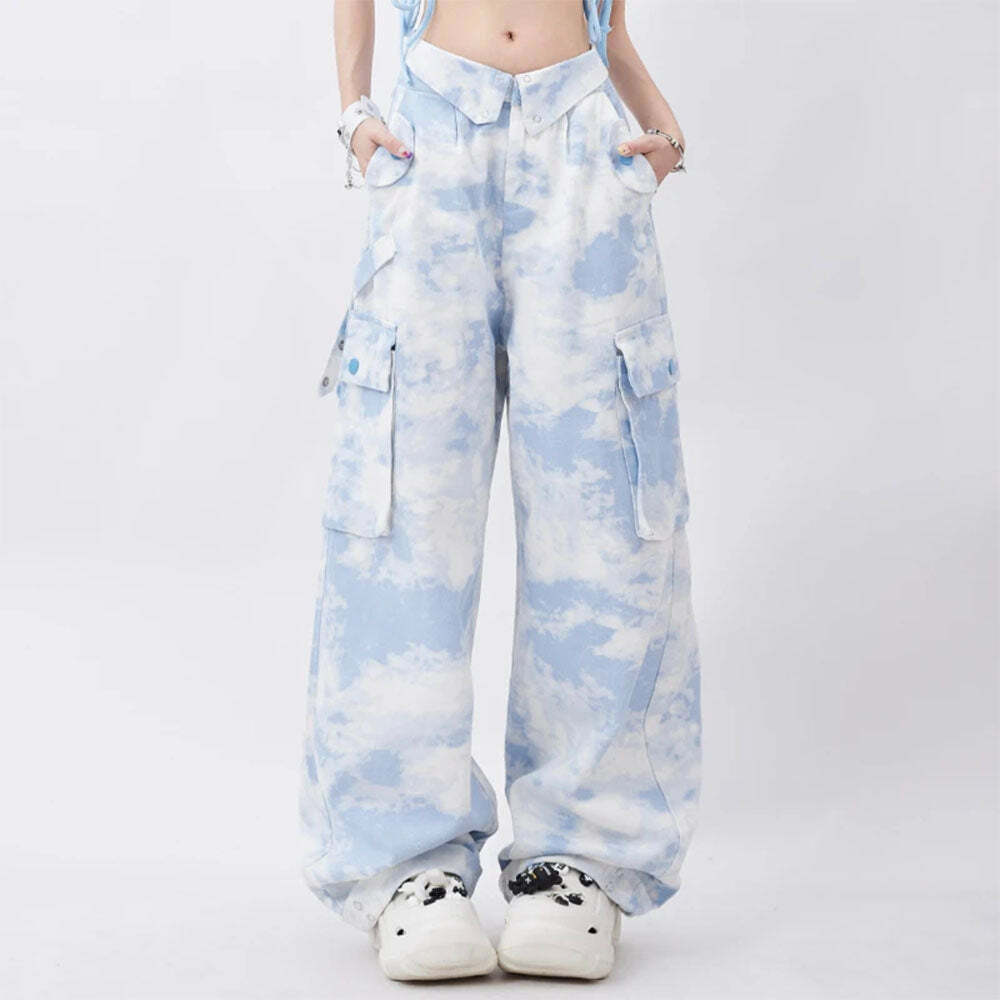 Sky Blue Y2K Cargo Pants for Trendy Coquette and Grunge Aesthetics