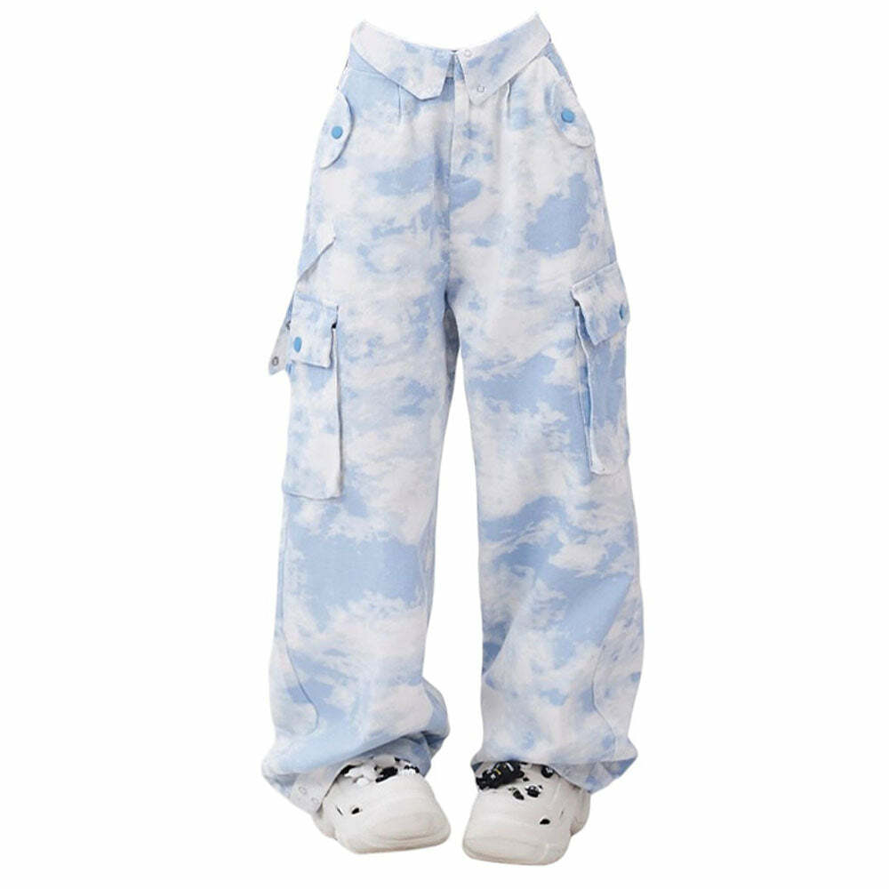 Sky Blue Y2K Cargo Pants for Trendy Coquette and Grunge Aesthetics